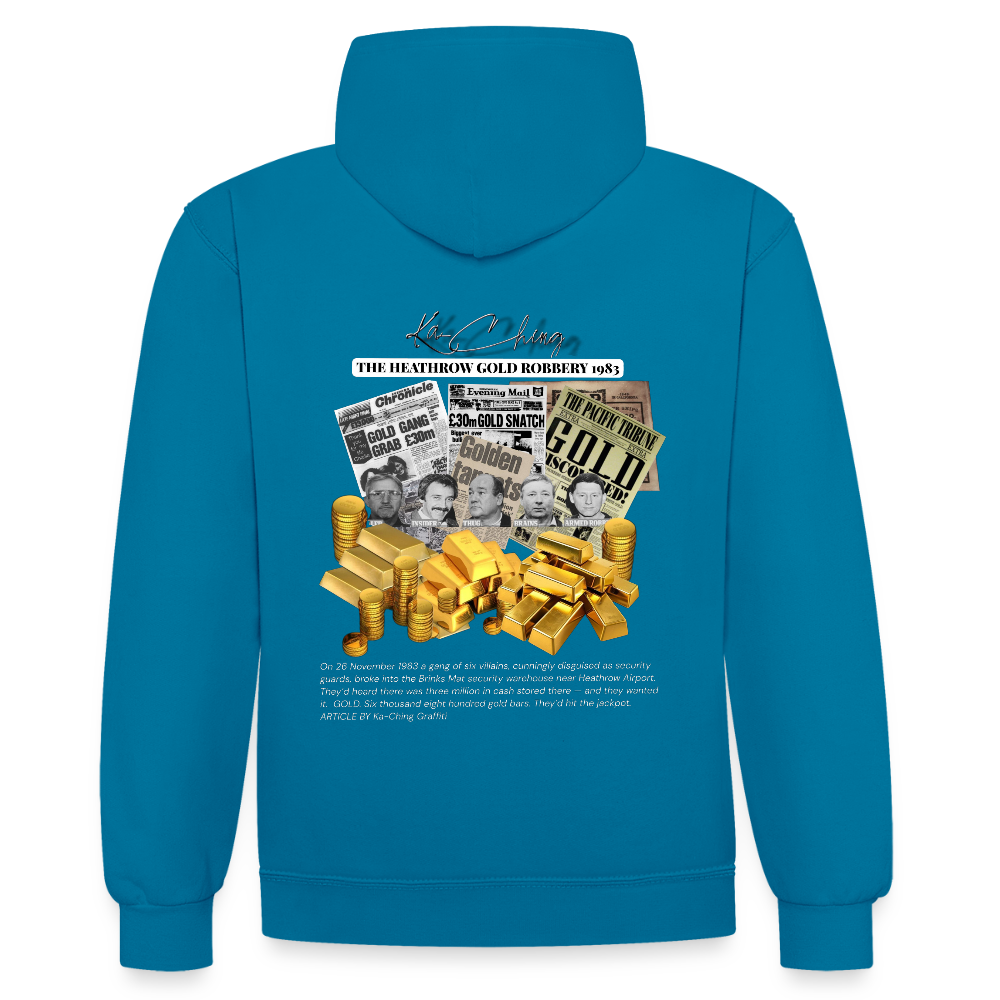Gold Range Heathrow Robɓery Hoodie limited edition - peacock blue/heather grey