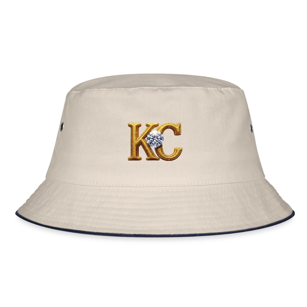 Limited Edition Diamond  Bucket hat. - ecru/navy
