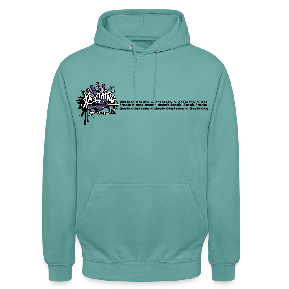 Ka-Ching Unisex Hoodie Ching Purple logo - pastel turquoise