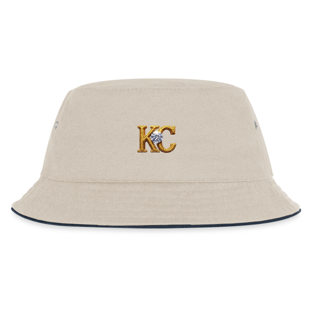 Limited Edition Diamond  Bucket hat. - ecru/navy