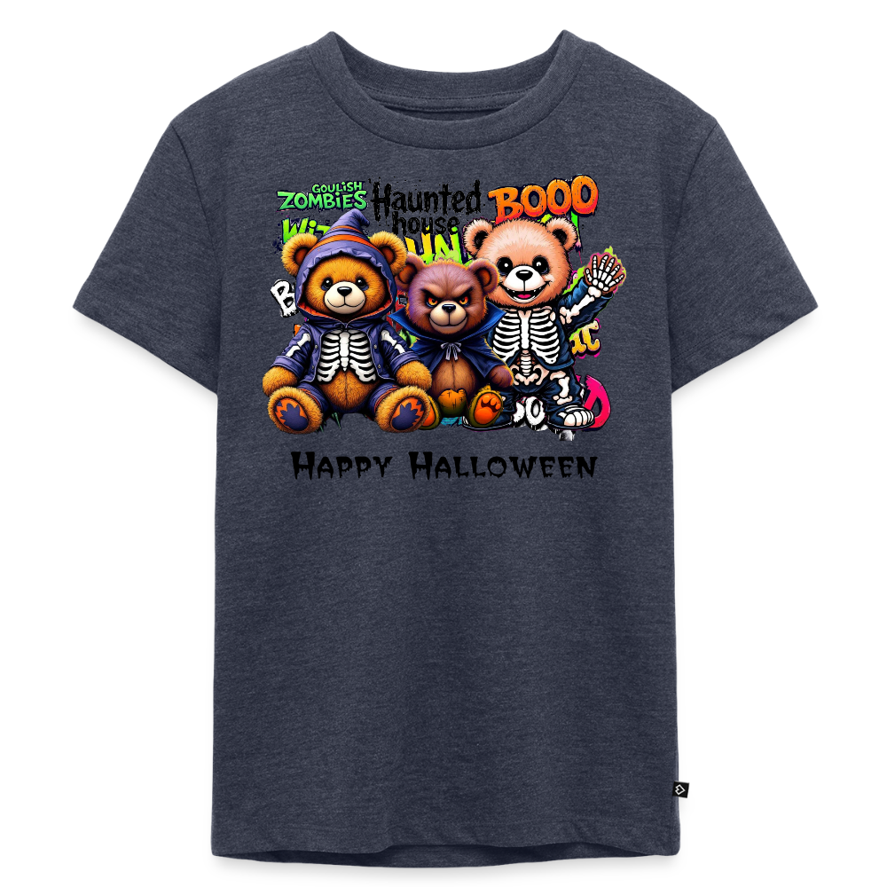 Skeleton Teddies Halloween Tee - heather denim