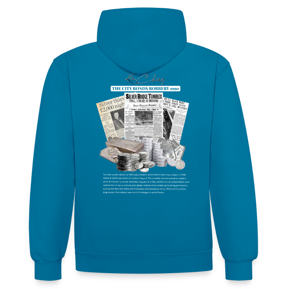 Silver Range City Bonds Robɓery 1990 Hoodie limited edition - peacock blue/heather grey