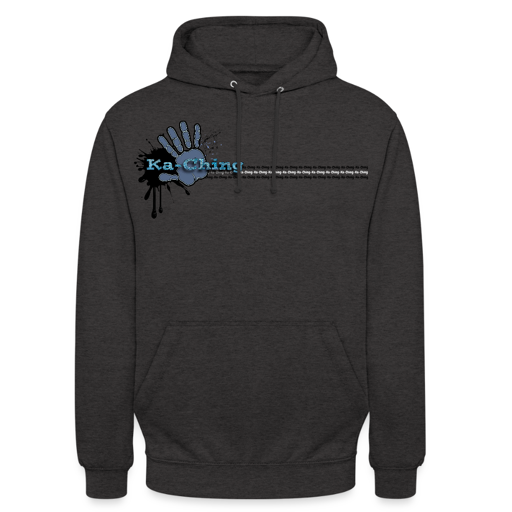 Ka-Ching Unisex Hoodie Ching Blue logo - charcoal grey