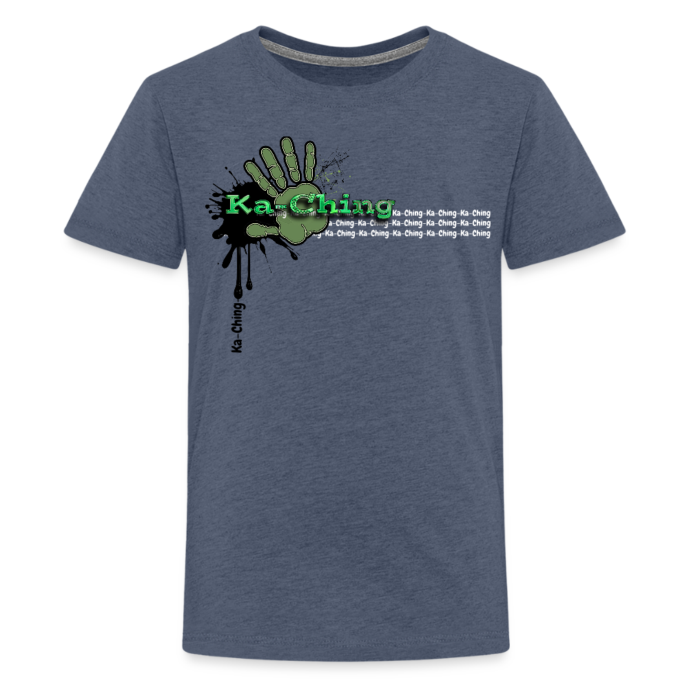 Ka-Ching T-Shirt Ching Green Logo - heather blue