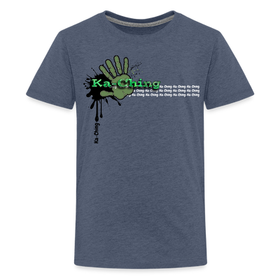 Ka-Ching T-Shirt Ching Green Logo - heather blue