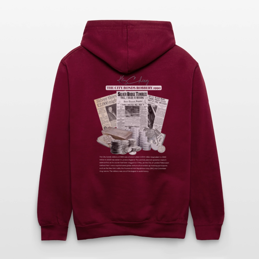 Silver Range City Bonds Robɓery 1990 Hoodie limited edition - burgundy/charcoal