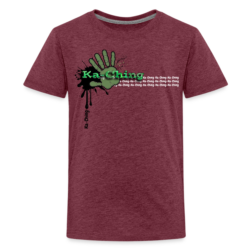 Ka-Ching T-Shirt Ching Green Logo - heather burgundy
