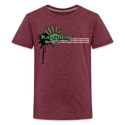 Ka-Ching T-Shirt Ching Green Logo - heather burgundy