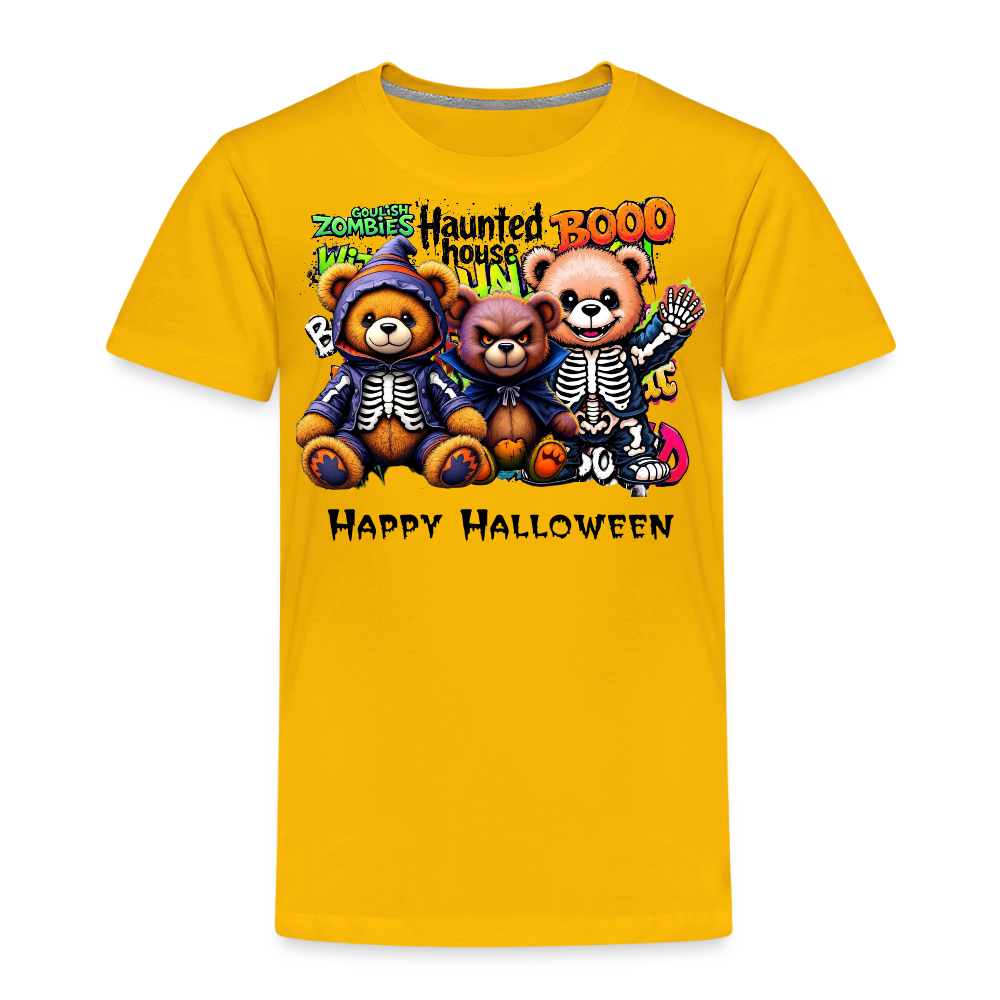 Skeleton Teddies Halloween Tee - sun yellow