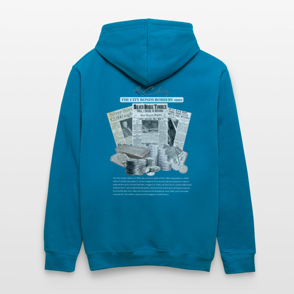 Silver Range City Bonds Robɓery 1990 Hoodie limited edition - peacock blue/heather grey