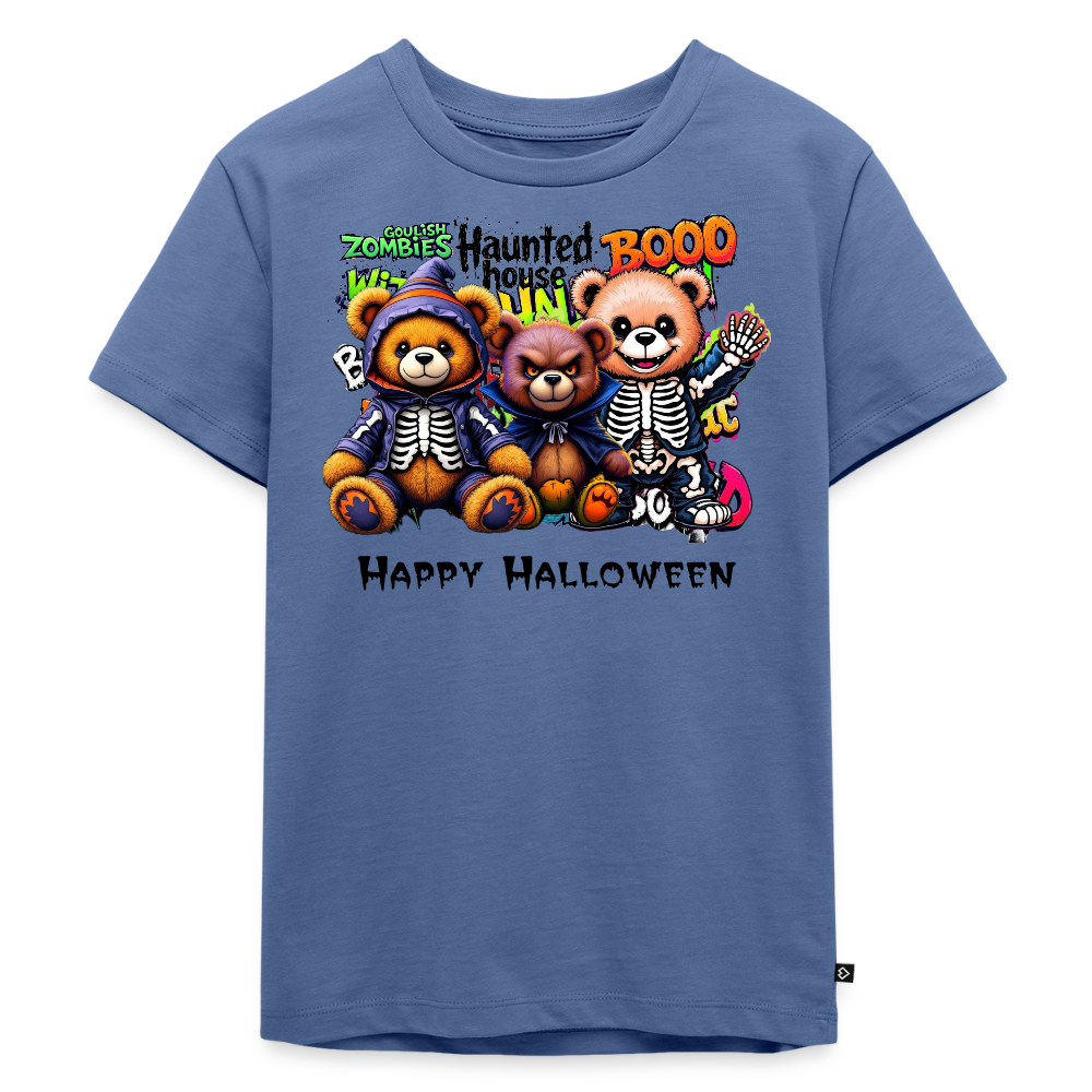 Skeleton Teddies Halloween Tee - stone blue