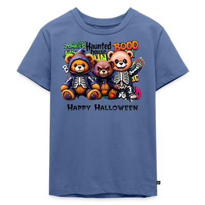 Skeleton Teddies Halloween Tee - stone blue