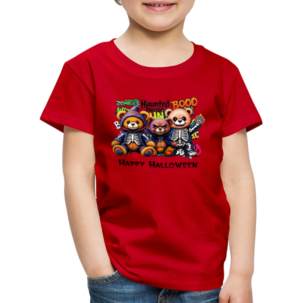 Skeleton Teddies Halloween Tee - red