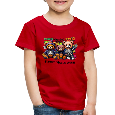 Skeleton Teddies Halloween Tee - red