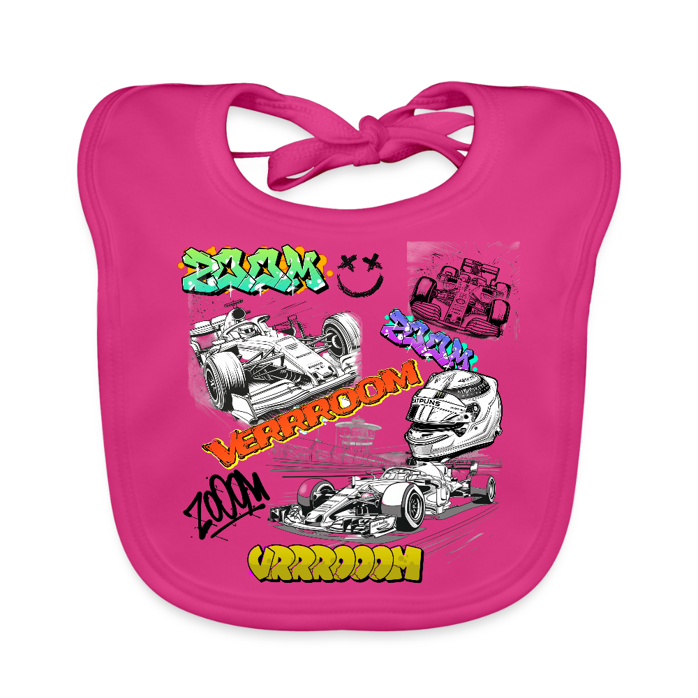 Babies Bib Motorsports Graffiti Race day - fuchsia