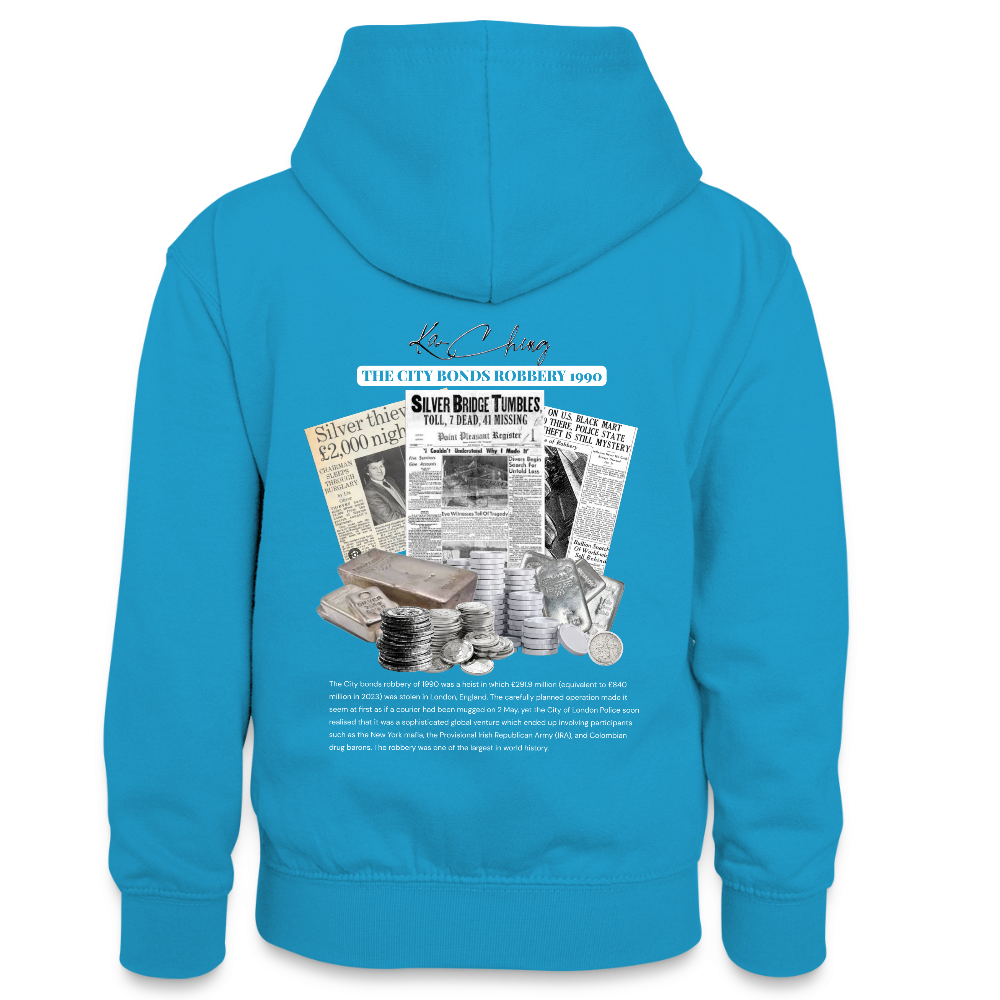 Silver Range City Bonds Robɓery 1990 Hoodie limited edition - peacock blue/heather grey