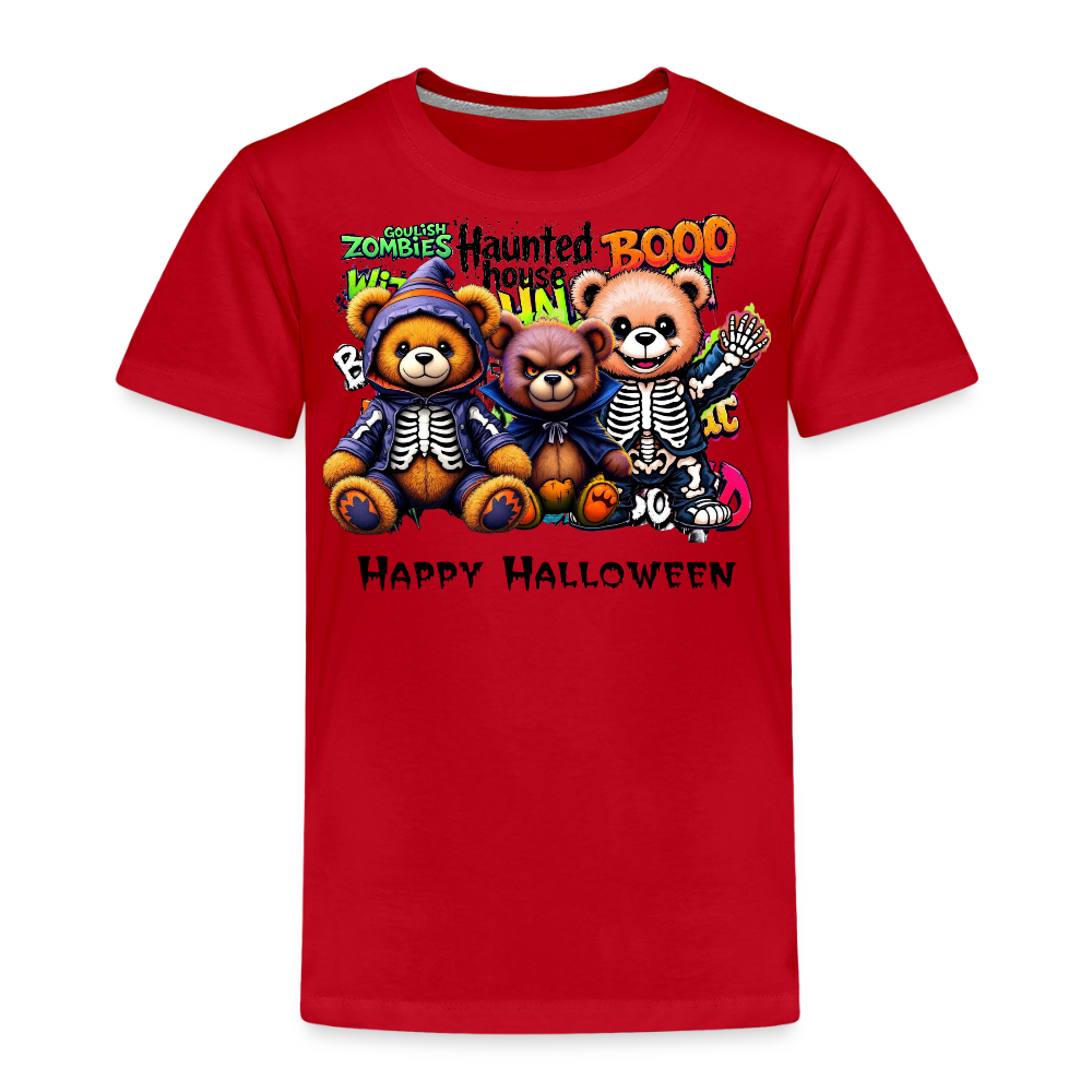 Skeleton Teddies Halloween Tee - red