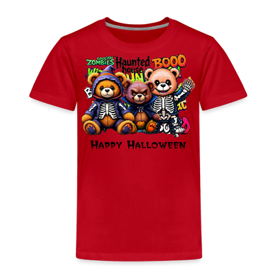Skeleton Teddies Halloween Tee - red