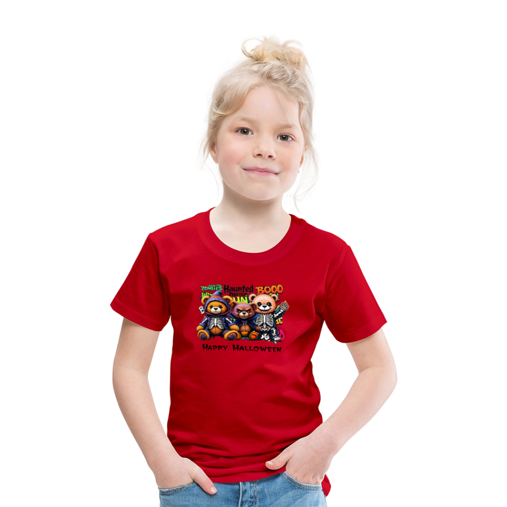 Skeleton Teddies Halloween Tee - red