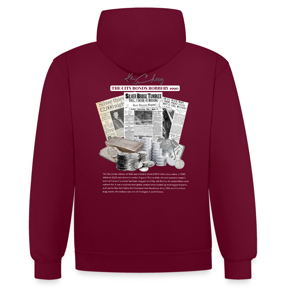 Silver Range City Bonds Robɓery 1990 Hoodie limited edition - burgundy/charcoal