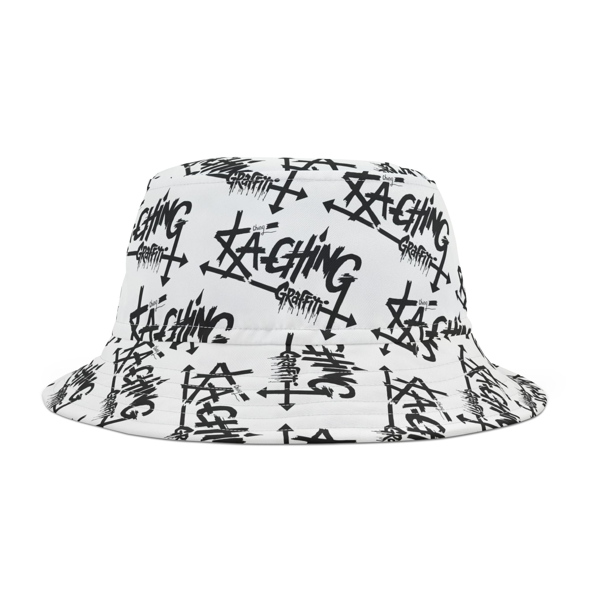 Ka-Ching Graffiti White bucket hat , Festival Fashion, Gift for Fashion Lovers, AOP Design
