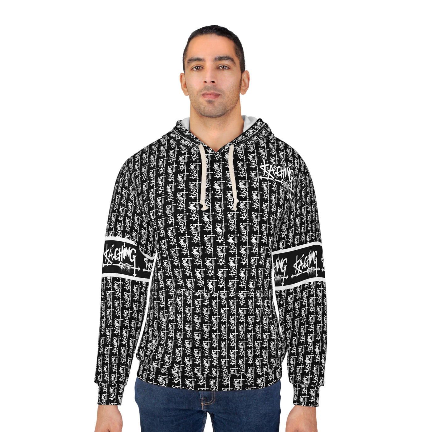 Ka-Ching Graffiti Black Hoodie - Unisex Pullover, Streetwear Fashion, Casualwear, Unique Graphic Sweatshirt, Gift for Creative Souls