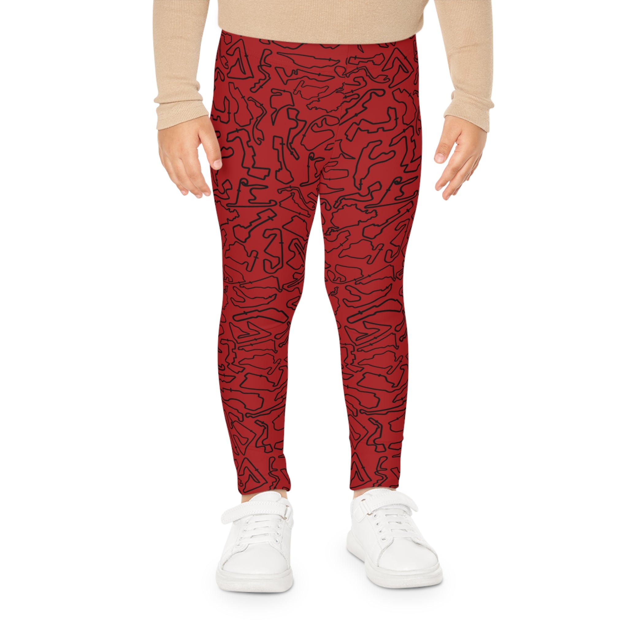 Black Dark red Track print Red kids Leggings, Activewear, Fashionable