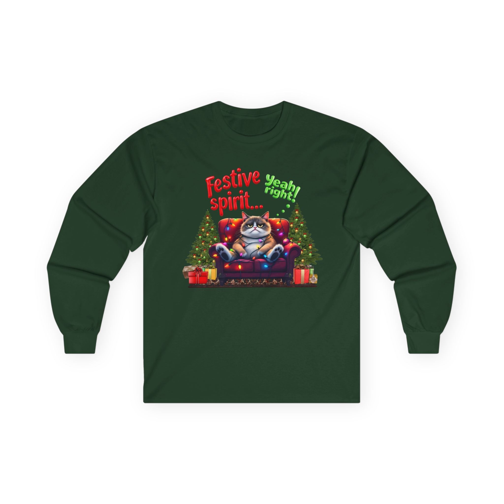 Grumpy Cat's Festive spirit, Unisex Long Sleeve Tee.
