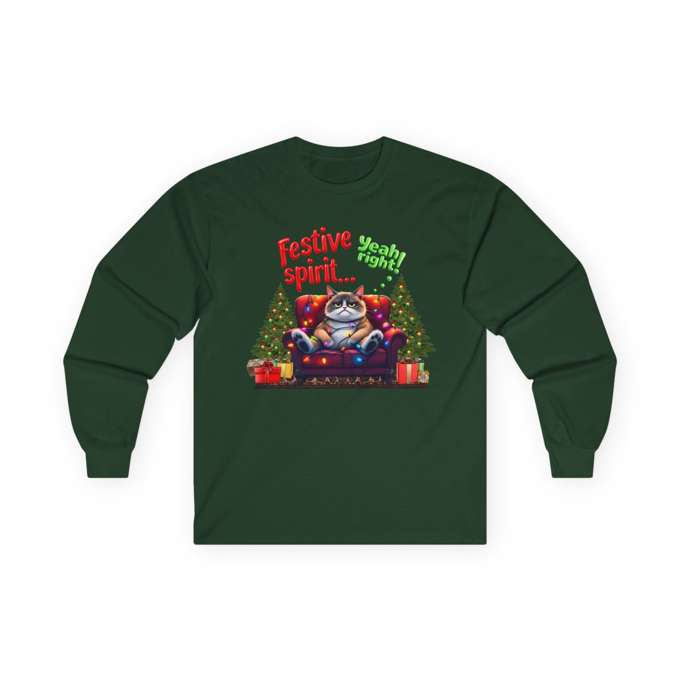 Grumpy Cat's Festive spirit, Unisex Long Sleeve Tee.