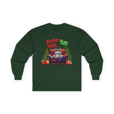 Grumpy Cat's Festive spirit, Unisex Long Sleeve Tee.