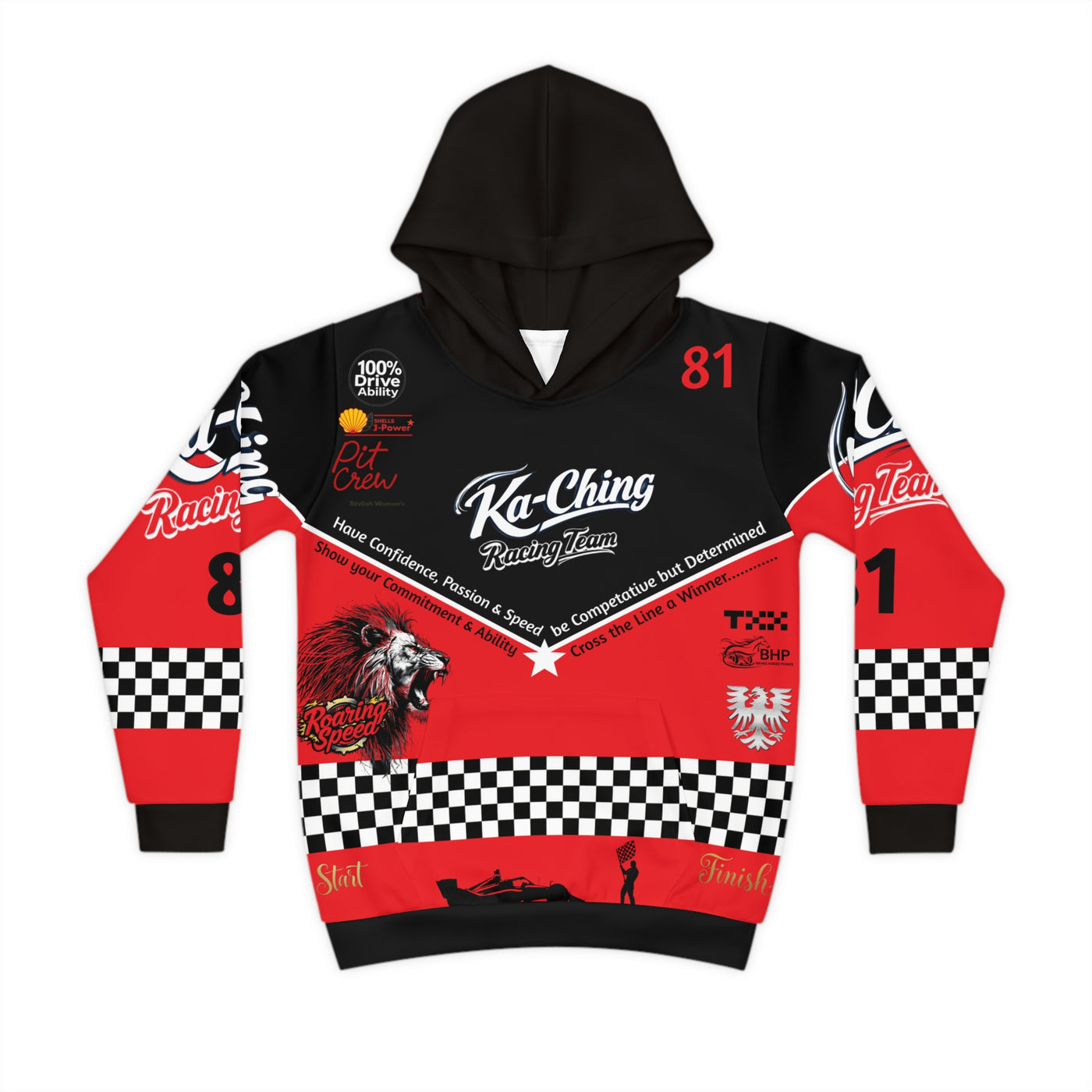 Ka-Ching Racing Kids unisex Motorsport Fans Red Hoodie
