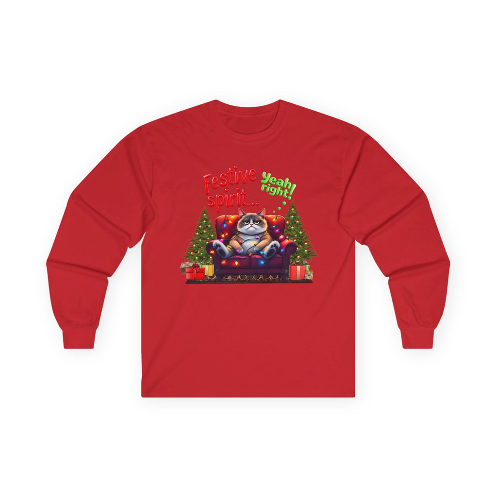 Grumpy Cat's Festive spirit, Unisex Long Sleeve Tee.
