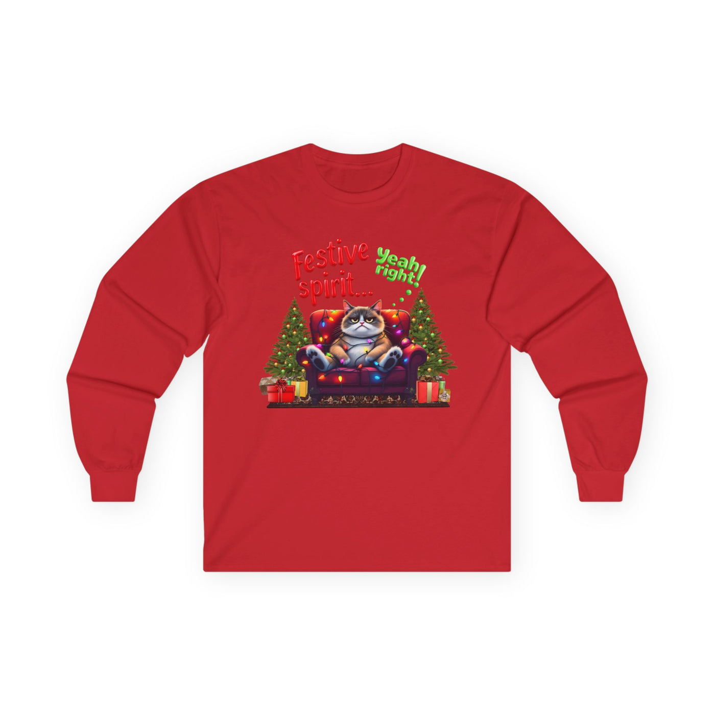 Grumpy Cat's Festive spirit, Unisex Long Sleeve Tee.