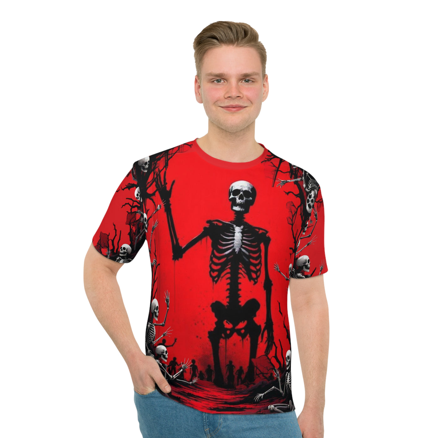 Unisex Skeletons Red Graphic Tee,