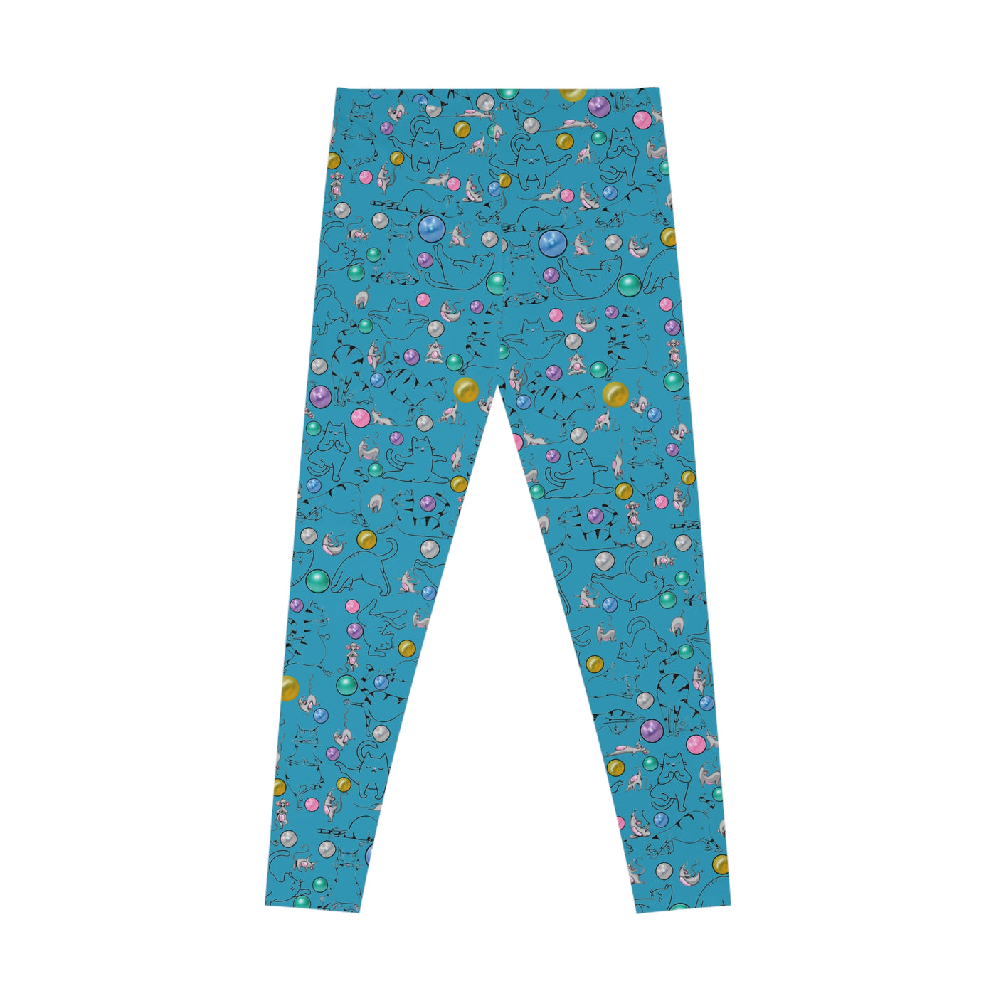 Playful Cat Print Stretchy Pilates/Yoga pants for a Comfortable & Fun exercise session. Turquoise