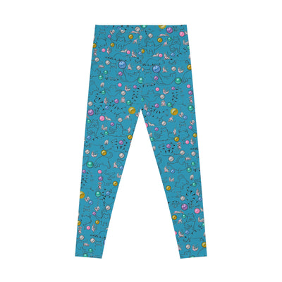 Playful Cat Print Stretchy Pilates/Yoga pants for a Comfortable & Fun exercise session. Turquoise
