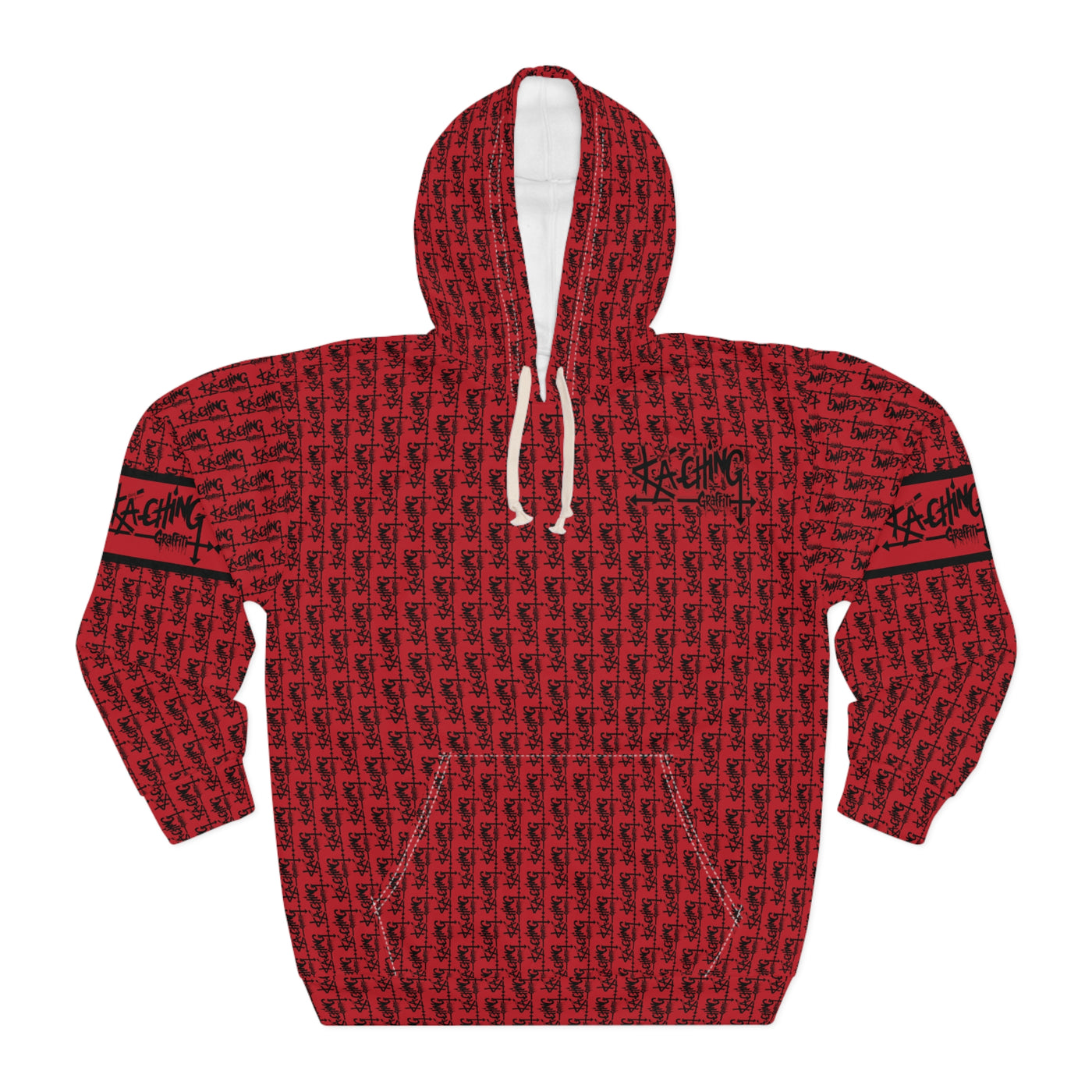 Ka-Ching Graffiti Dark Red Hoodie - Unisex Pullover, Streetwear Fashion, Casualwear, Unique Graphic Sweatshirt, Gift for Creative Souls