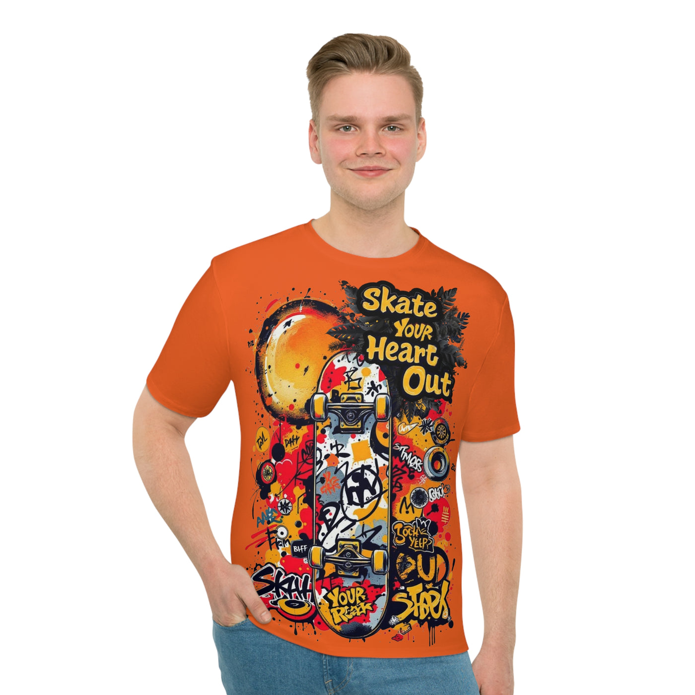 Skate Your Heart Out, Unisex Graphic Tee,  Orange