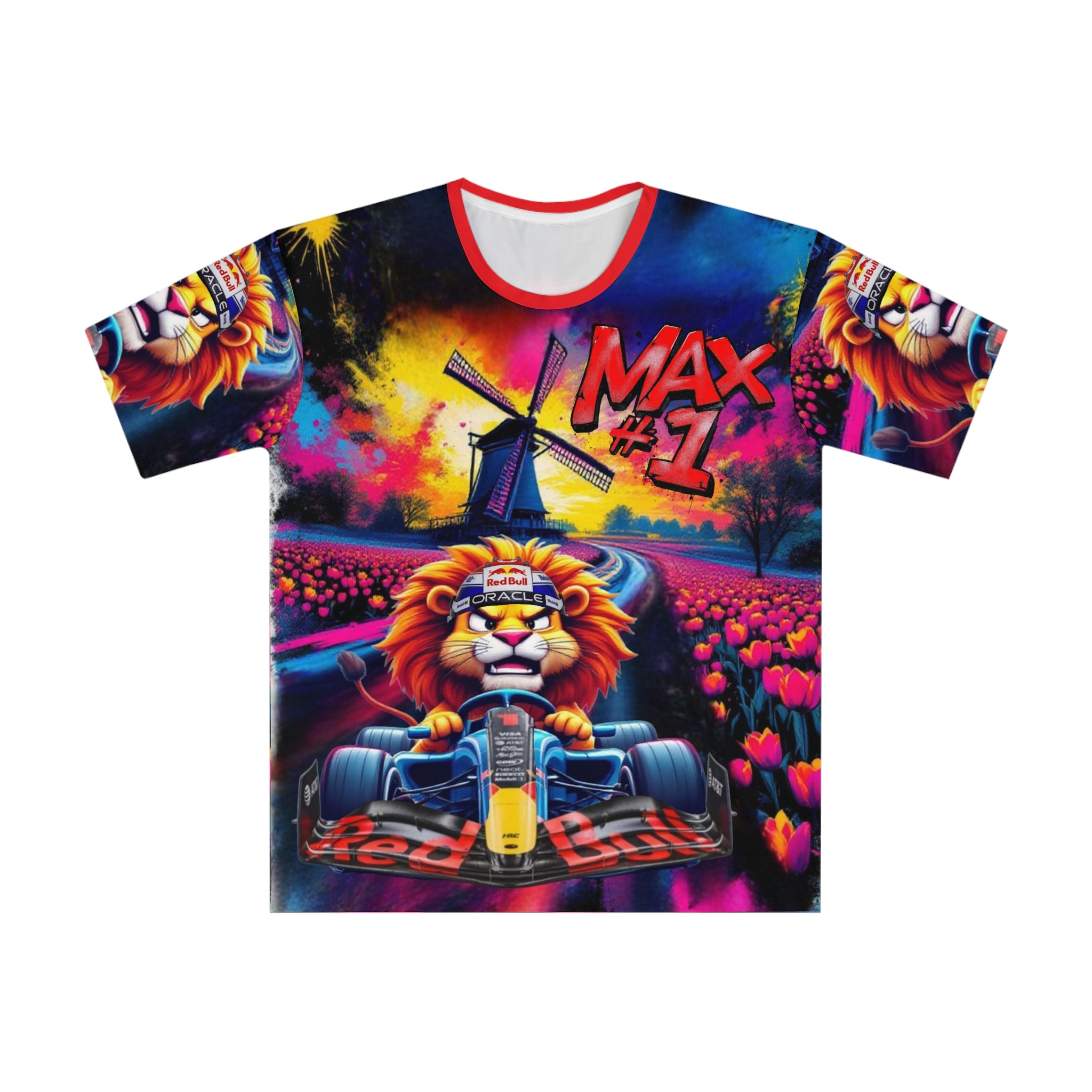 Max ĺlunisex Loose T-Shirt - Colorful Racing Design with N=-etherland Backdrop - Perfect for Motorsport Fans