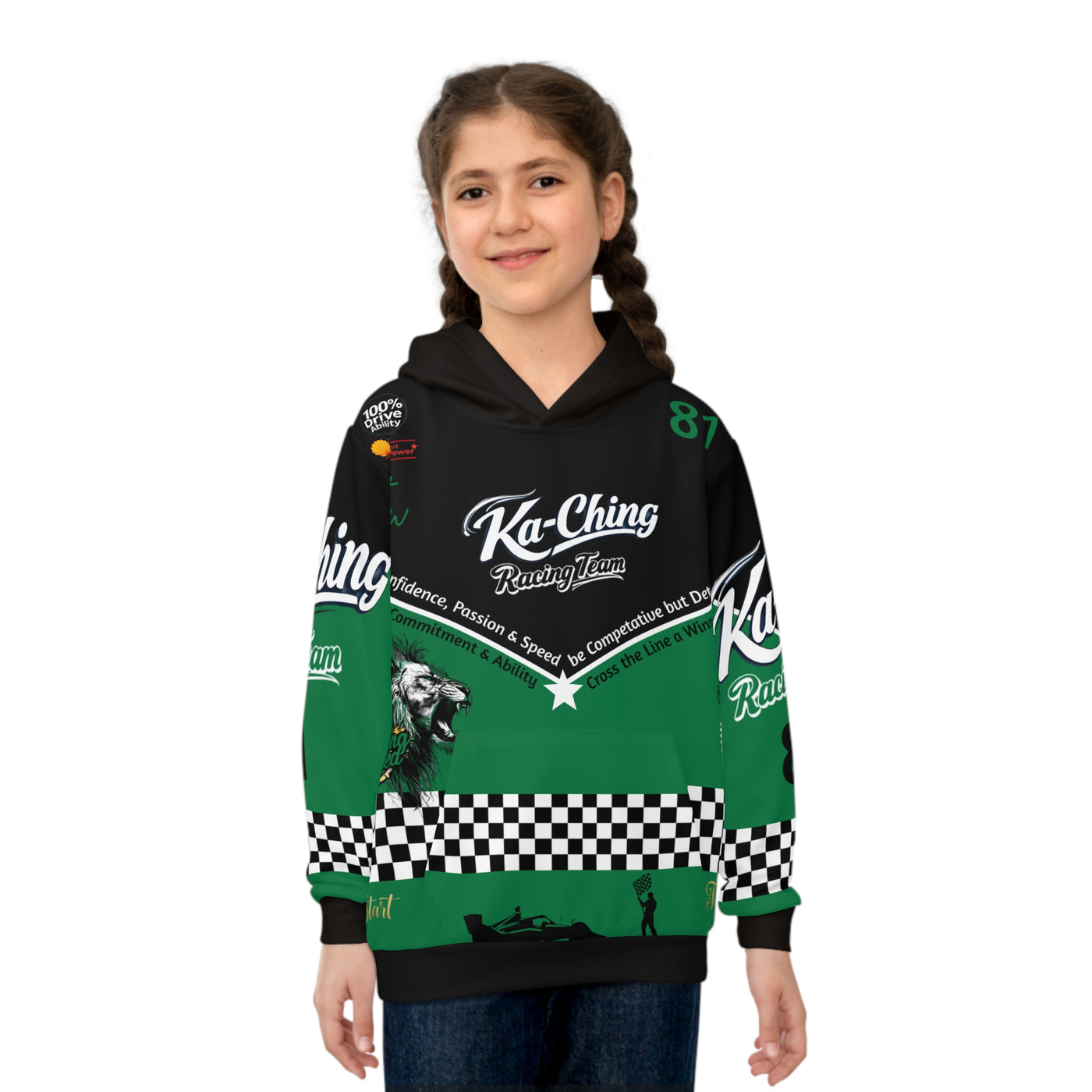 Ka-Ching Racing Kids unisex Motorsport Fans Green Hoodie