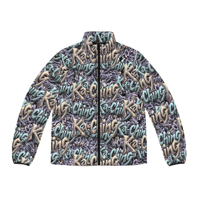 Ka-Ching Mauve Teal Tan graffiti designer print Puffer Jacket limited edition