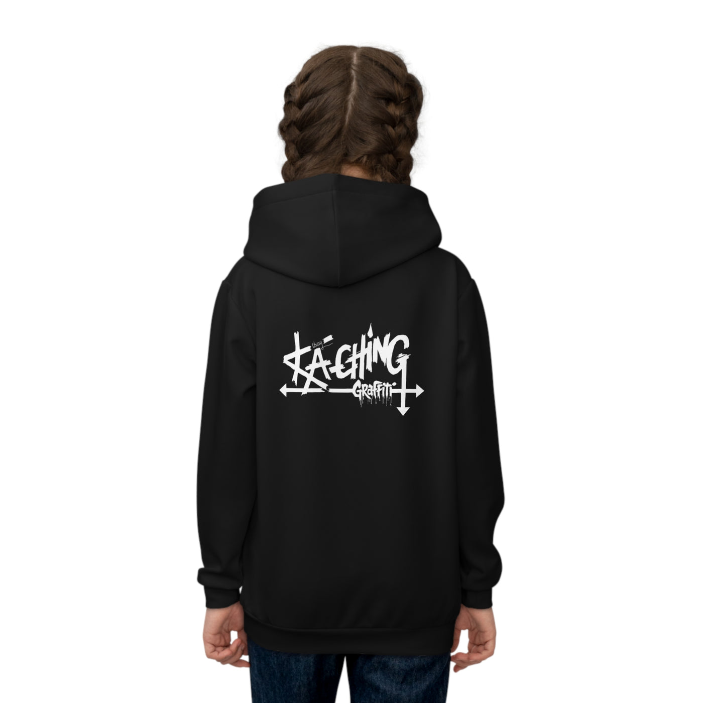 Ka-Ching Graffiti Children's Hoodie, Playful Kids Sweatshirt, Stylish Hoodie, Trendy Youth Apparel, Perfect for Gift, Black Style