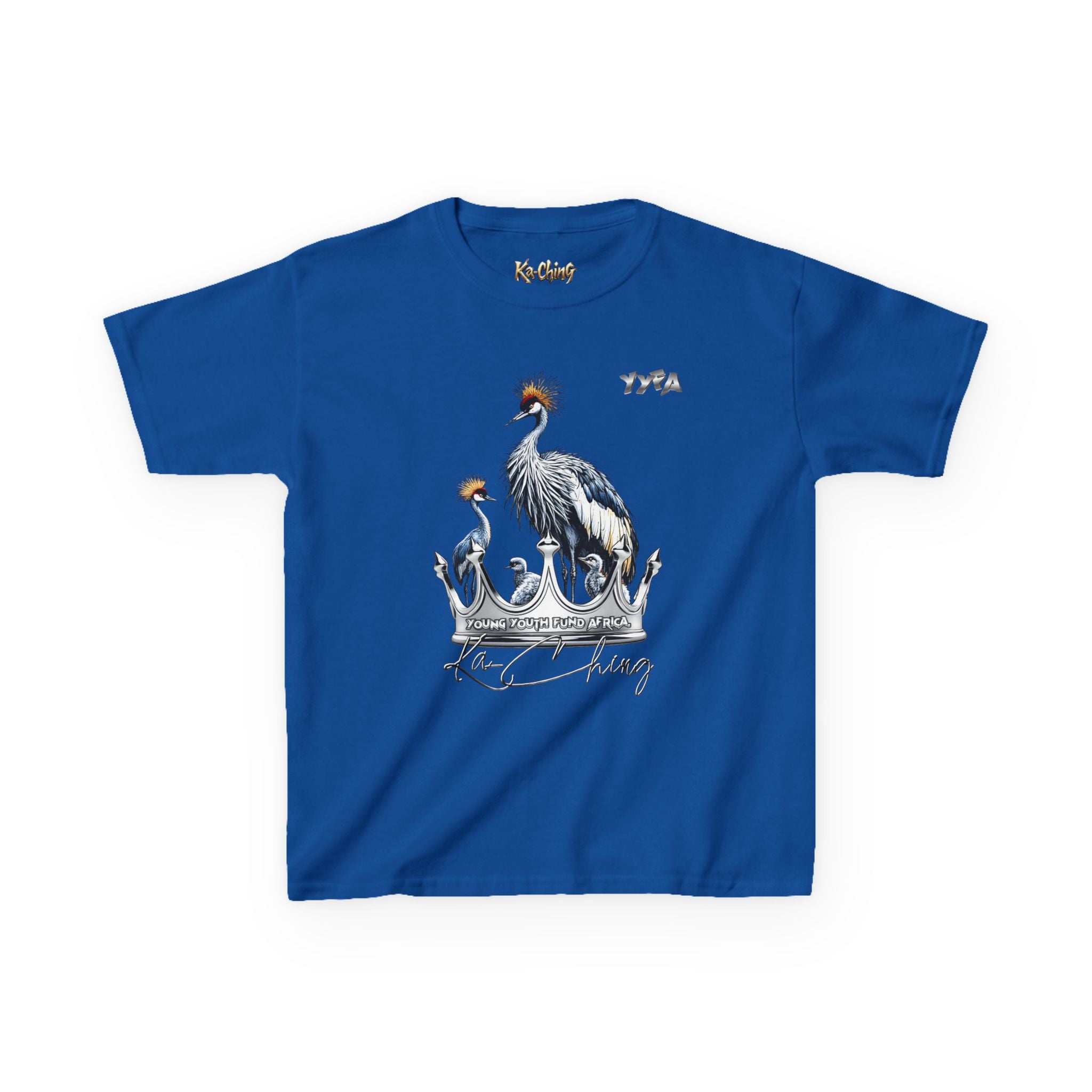 YYFA Kids T-Shirt — Crowned Crested Cranes Graphic Tee ("Rare King")