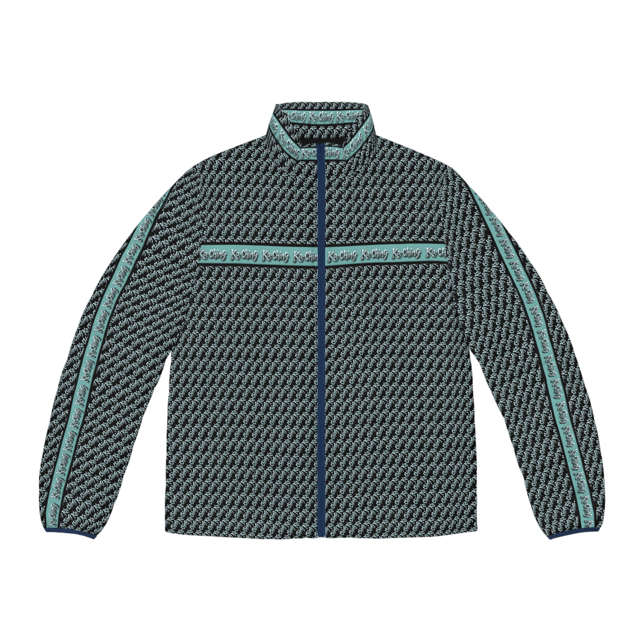 Ka-Ching Teal designer print Puffer Jacket limited edition