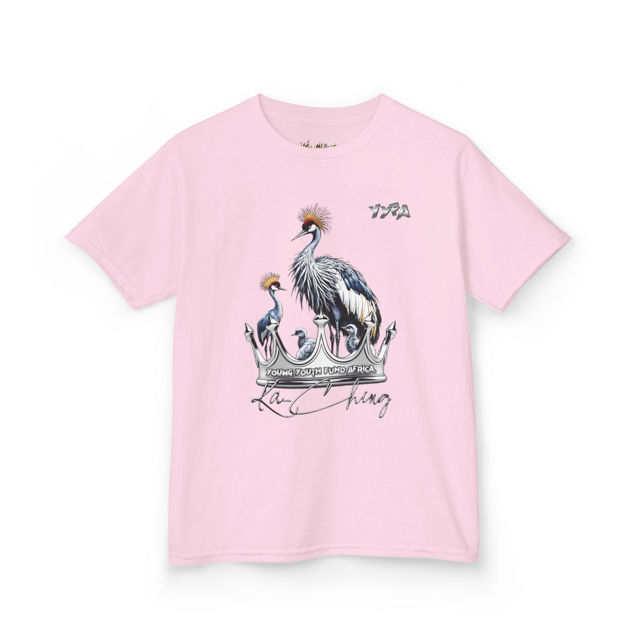 YYFA Kids T-Shirt — Crowned Crested Cranes Graphic Tee ("Rare King")