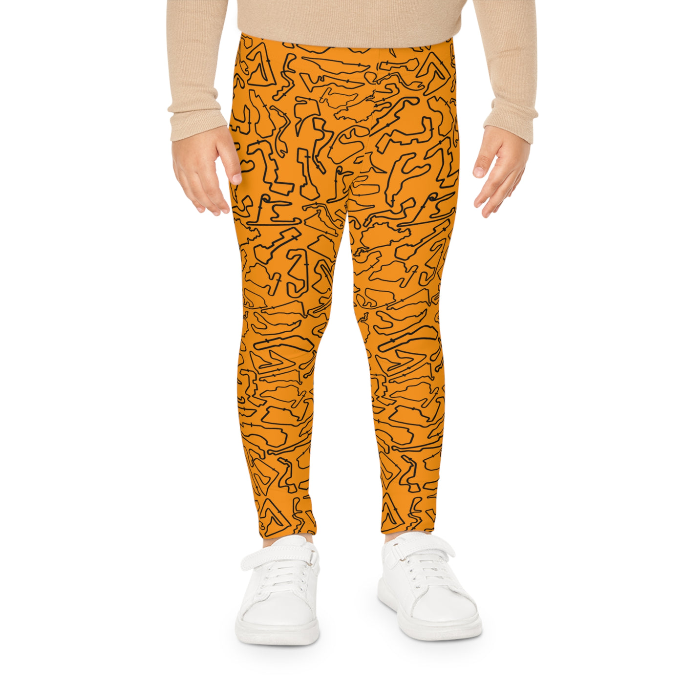 Black Orange Track print kids Leggings, Activewear, Fashionable