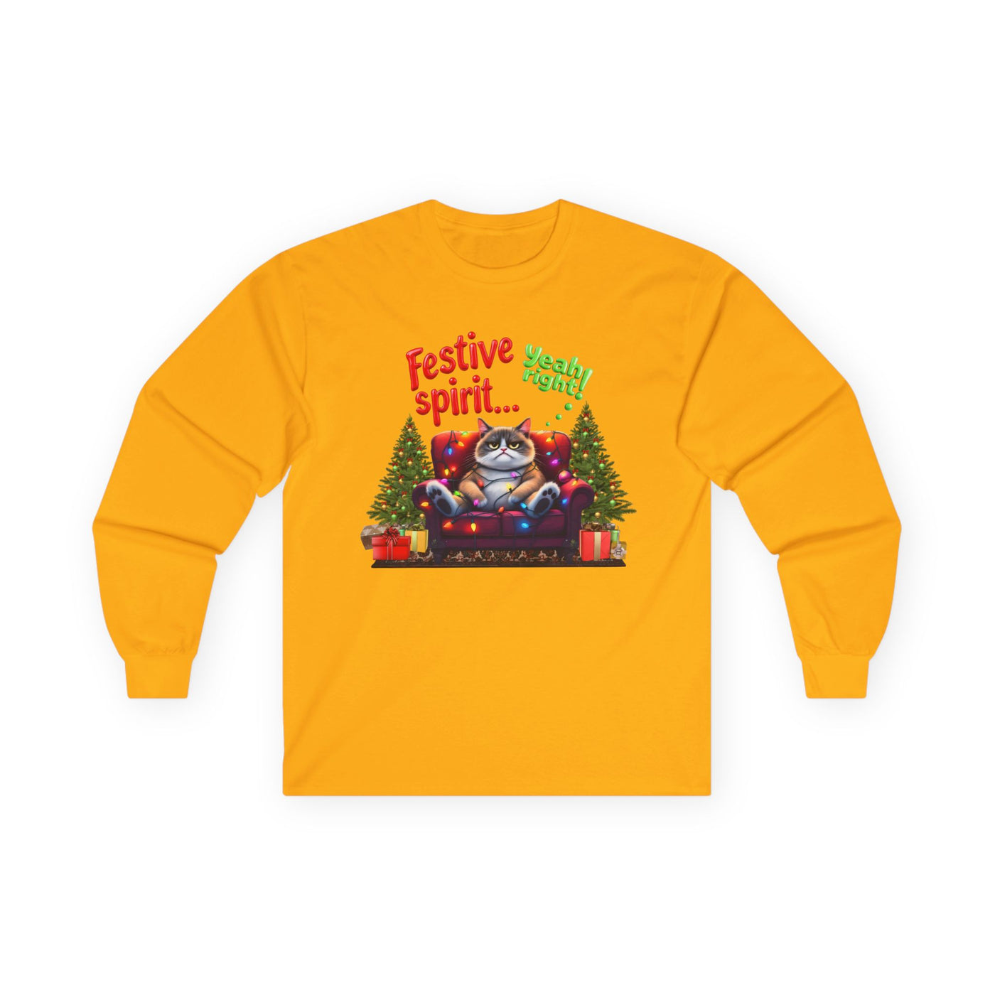 Grumpy Cat's Festive spirit, Unisex Long Sleeve Tee.