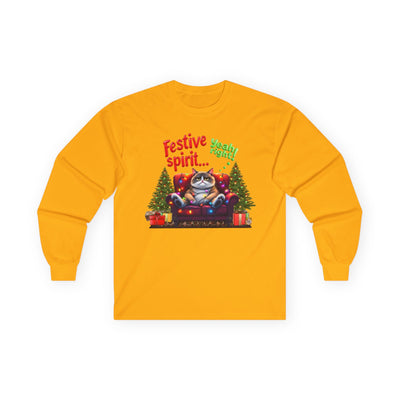 Grumpy Cat's Festive spirit, Unisex Long Sleeve Tee.