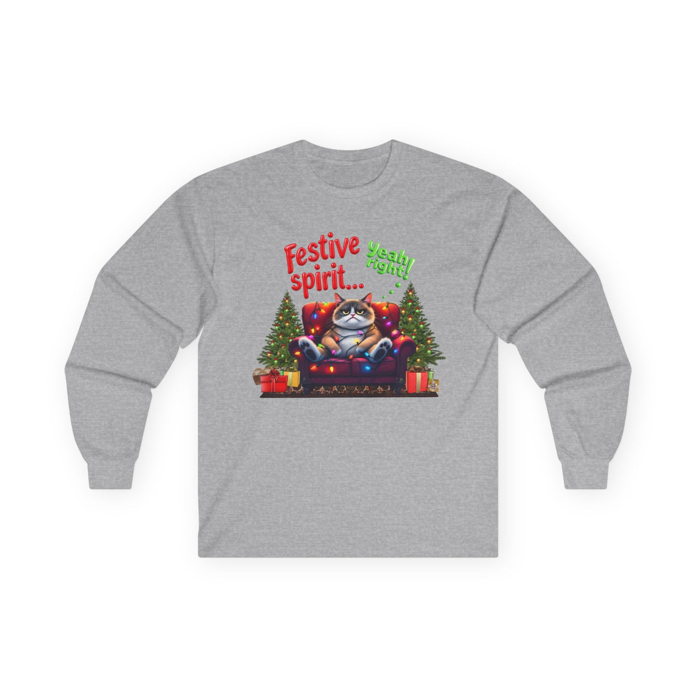 Grumpy Cat's Festive spirit, Unisex Long Sleeve Tee.