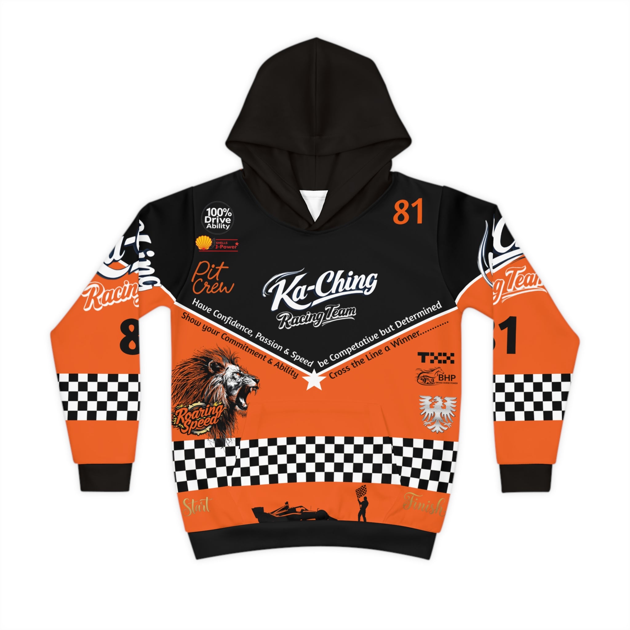 Ka-Ching Racing Kids unisex Motorsport Fans Orange Hoodie